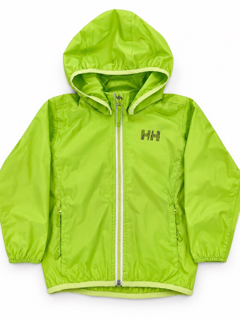 Helly Hansen Neon Green Hooded Windbreaker Jacket boys size 4T